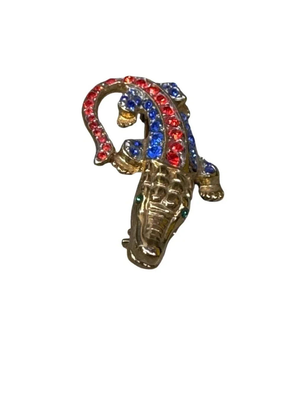 Florida Gators UF Gold-Tone Alligator Brooch Orange & Blue Rhinestones 1.5" FL - Picture 2 of 10
